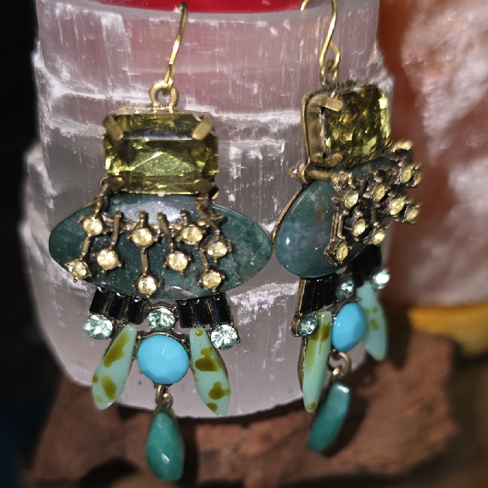 Turquoise and Gold Statement Earrings